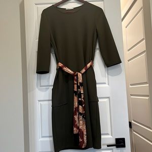 Olive Zara Midi Dress with Silk Belt